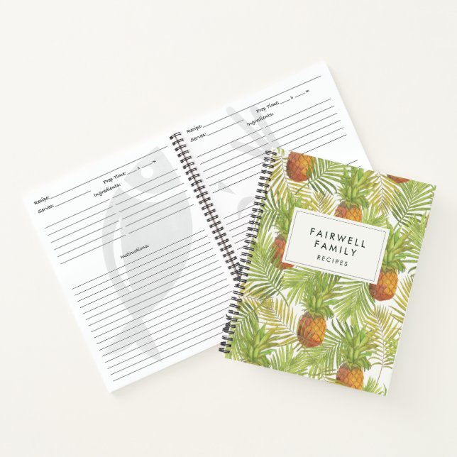 Tropical palm & pineapple pattern Recipes Notebook (Inside)