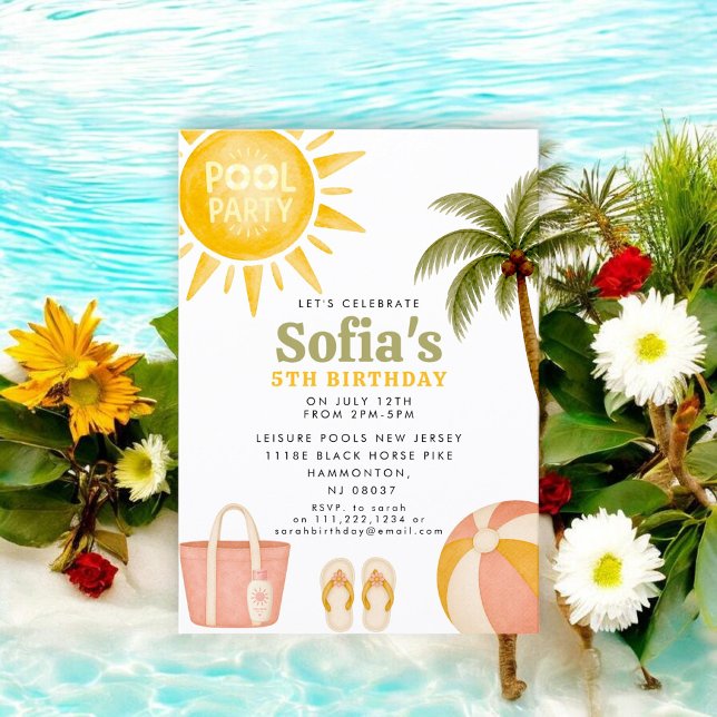 Tropical Palm Pool Party Birthday Invitation (Creator Uploaded)