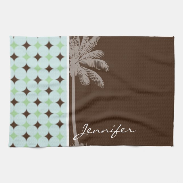 Tropical Palm; Sage Green & Brown Kitchen Towel (Horizontal)