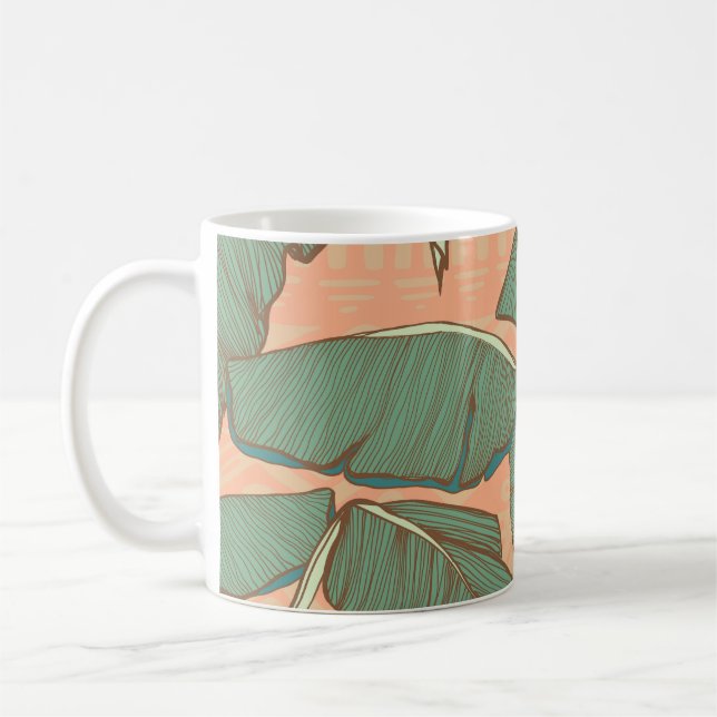 Tropical Palm: Seamless Leaf Background Coffee Mug (Left)