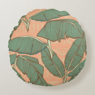 Tropical Palm: Seamless Leaf Background Round Pillow
