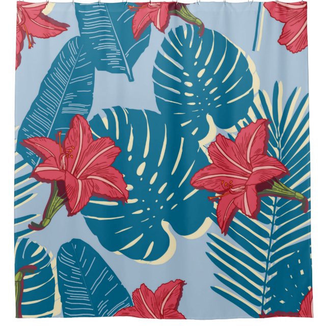 Tropical Palm seamless leaf blue pattern (Front)