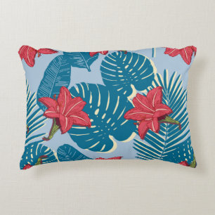 Tropical Palm seamless leaf blue pattern Accent Pillow