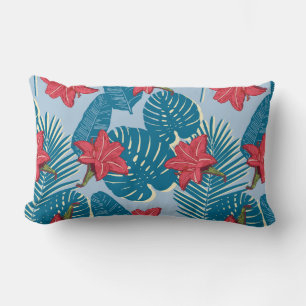 Tropical Palm seamless leaf blue pattern Lumbar Pillow