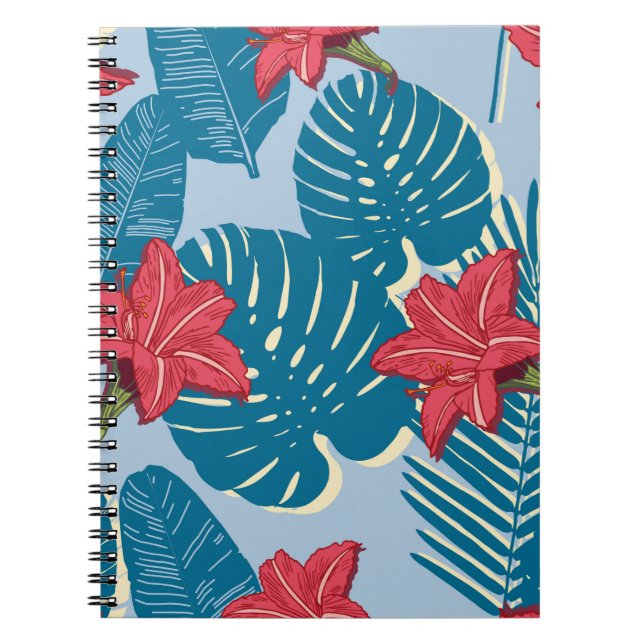 Tropical Palm seamless leaf blue pattern Notebook (Front)