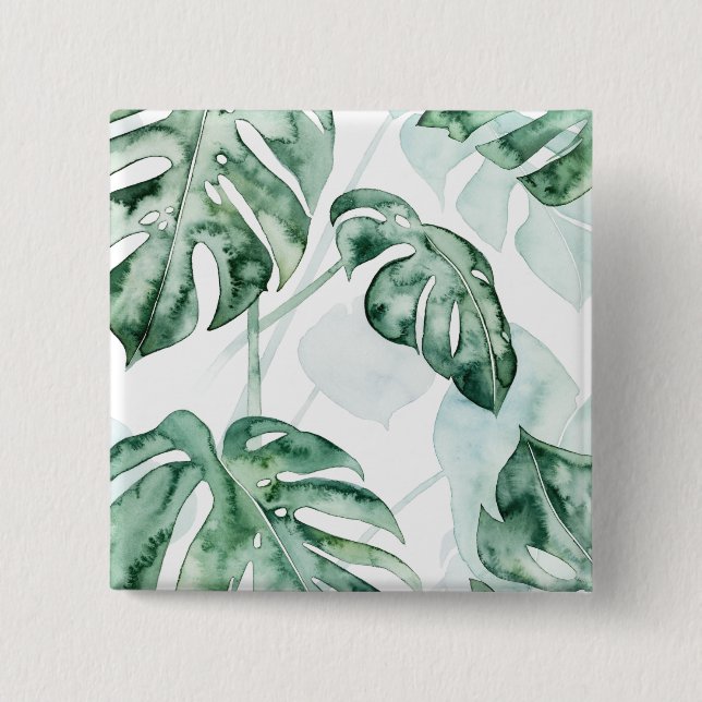 Tropical Palm Split Leaf 2 Inch Square Button (Front)