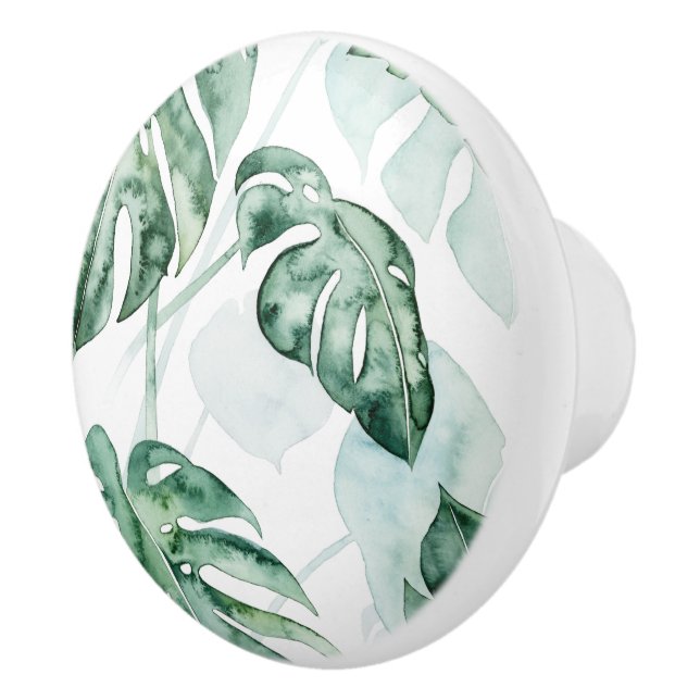 Tropical Palm Split Leaf Ceramic Knob (Right)