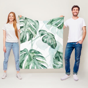 Tropical Palm Split Leaf Fleece Blanket