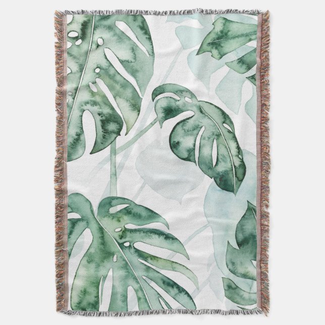 Tropical Palm Split Leaf Throw Blanket (Front Vertical)