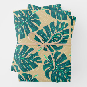 Tropical Palm Teal Beige Wrapping Paper Sheet