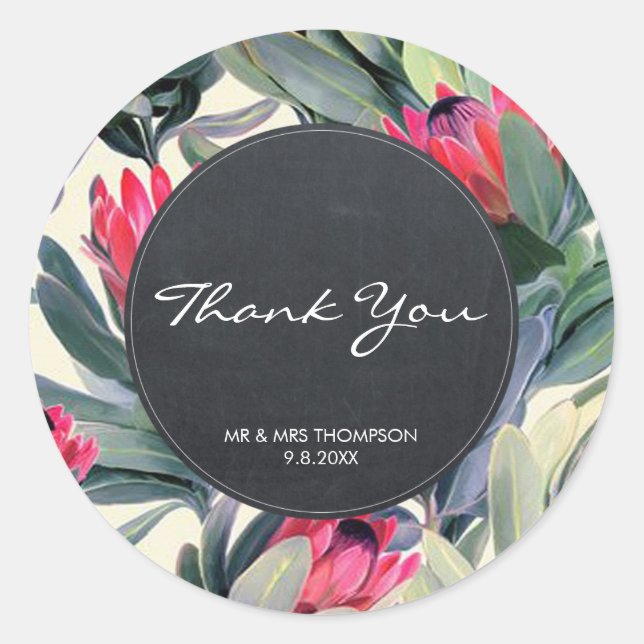 tropical palm thank you favours sticker wedding (Front)