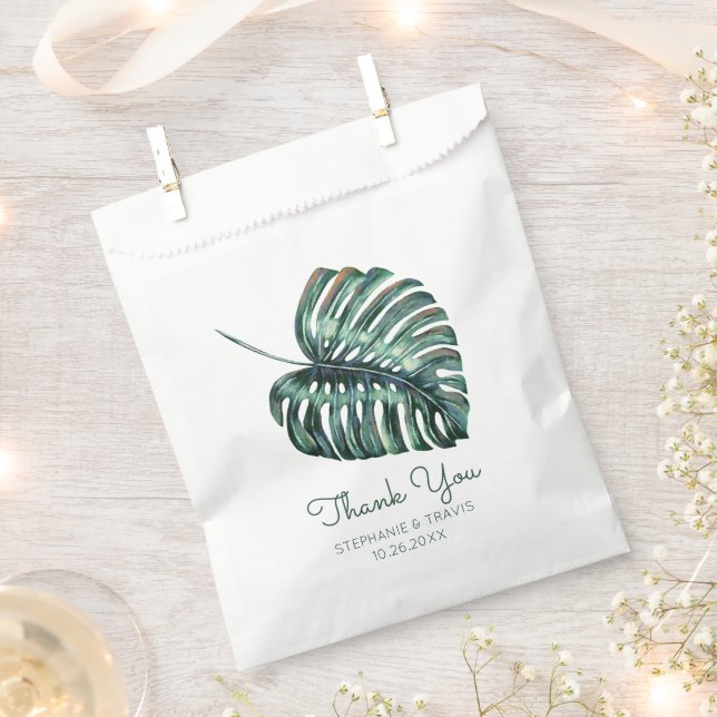Tropical Palm Thank You Monstera Wedding Favour Bag (Clipped)