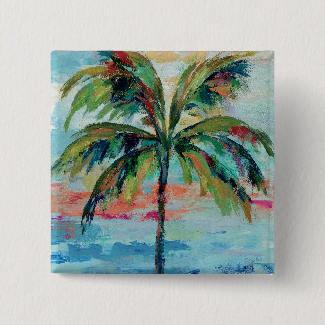 Tropical | Palm Tree 2 Inch Square Button (Front)