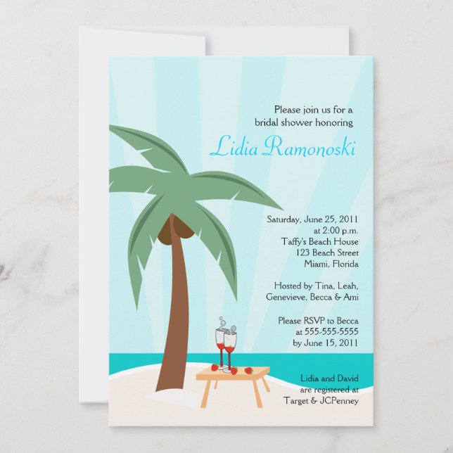 Tropical Palm Tree 5x7 Bridal Shower Invite (Front)