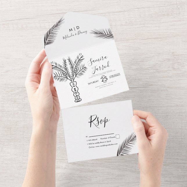 Tropical Palm Tree Abstract Hand Drawn Wedding All In One Invitation (Tearaway)
