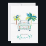 Tropical Palm Tree and Car Watercolor Birthday Car Card<br><div class="desc">A cute personalized Birthday greeting. Design features a replica of my original watercolor car and palm trees in shades of green and turquoise blue. Happy Birthday and name are set in hand lettered script typography. Makes a cute Birthday card for boyfriend, dad and men. To see more designs by Victoria...</div>