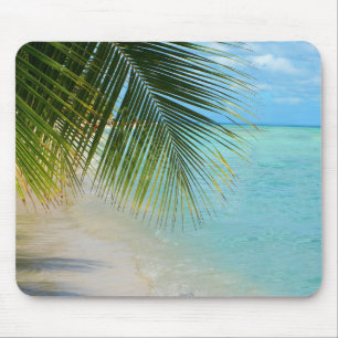 Tropical palm tree and ocean on beach mouse pad