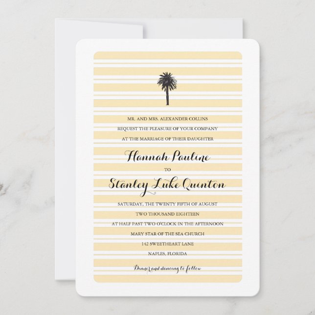 Tropical Palm Tree and Stripes | Wedding Invitation (Front)