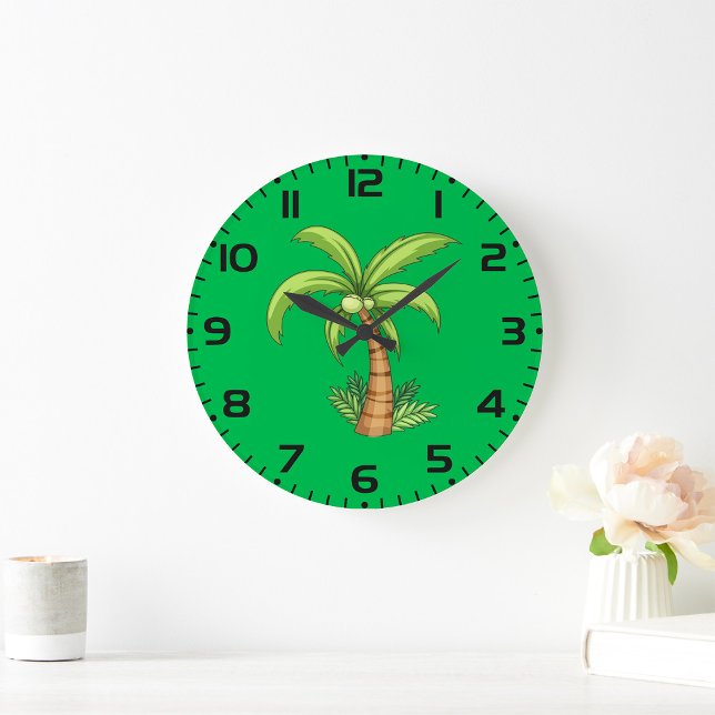 Tropical Palm Tree Beach and Island Vibes  Large Clock (Creator Uploaded)
