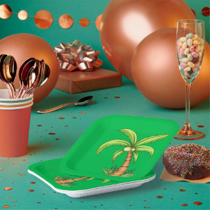 Tropical Palm Tree Beach and Island Vibes Paper Plate