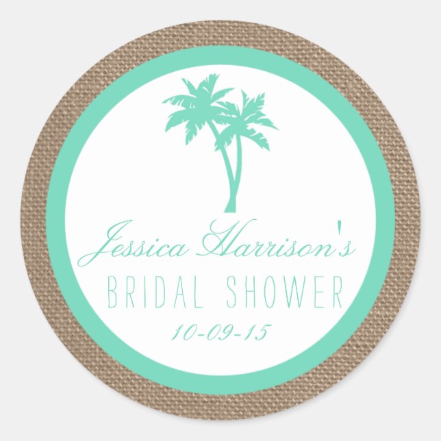 Tropical Palm Tree Beach Bridal Shower Stickers (Front)