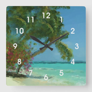 Tropical Palm Tree Beach Painting Wall Clock