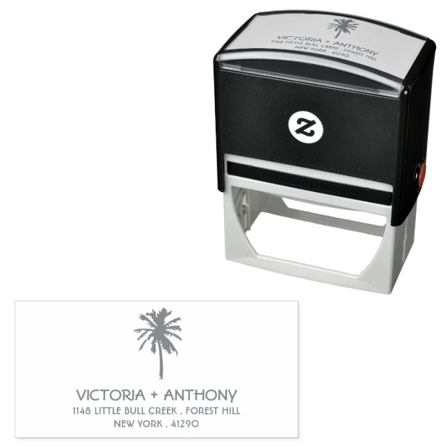 Tropical Palm Tree Beach Return Address Self-inking Stamp (In Situ)