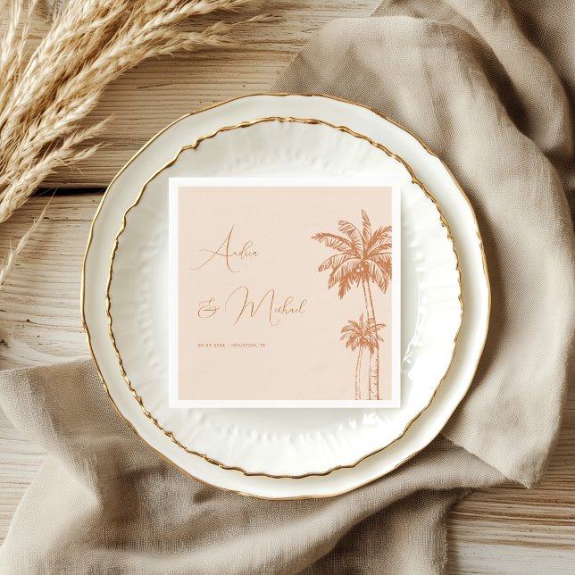 Tropical Palm Tree Beach Sand Terracotta Wedding Napkin (Creator Uploaded)