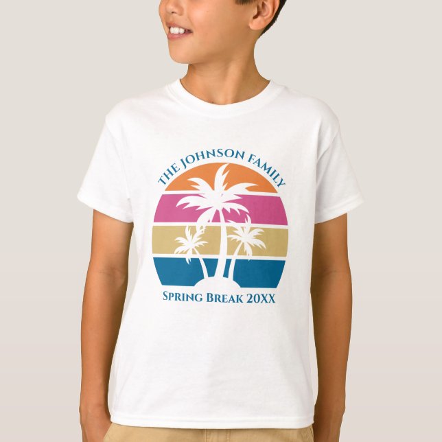 Tropical Palm Tree Beach Trip Sunset Custom Kids T-Shirt (Front)