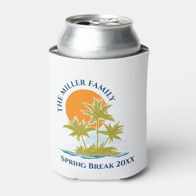 Tropical Palm Tree Beach Trip Sunset Cute Custom Can Cooler (Can Front)