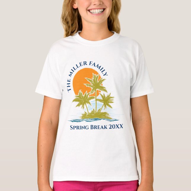 Tropical Palm Tree Beach Trip Sunset Cute Custom T-Shirt (Front)