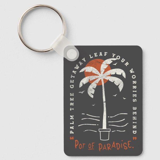 Tropical Palm Tree Beach Vibes Summer Sun Retro Keychain (Front)