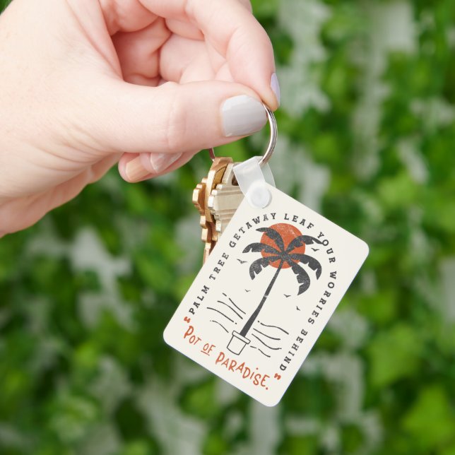 Tropical Palm Tree Beach Vibes Summer Sun Retro Keychain (Hand)