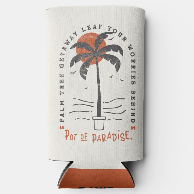 Tropical Palm Tree Beach Vibes Summer Sun Retro Seltzer Can Cooler (Front)