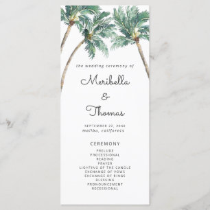 Tropical Palm Tree Beach Watercolor Wedding Program