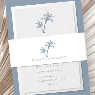 Tropical Palm Tree Beach Wedding Dusty Blue Invitation Belly Band