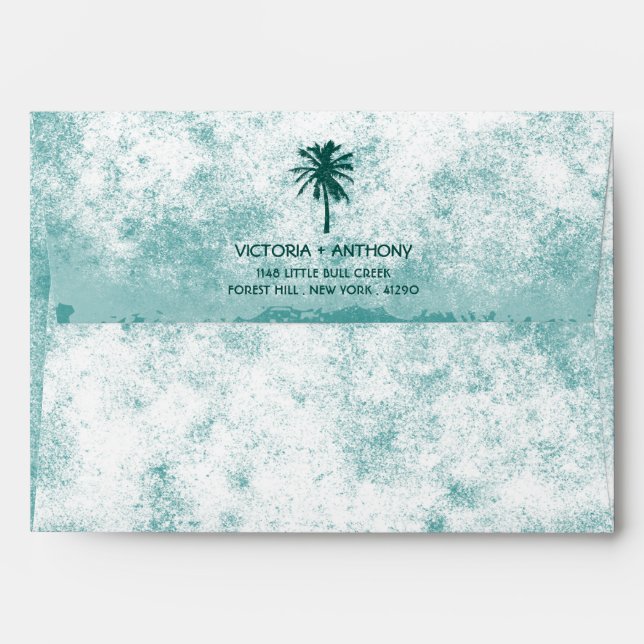Tropical Palm Tree Beach Wedding Envelopes (Back (Top Flap))