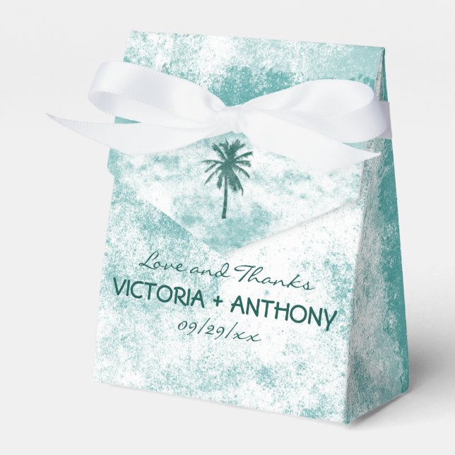 Tropical Palm Tree Beach Wedding Favor Box (Front Side)