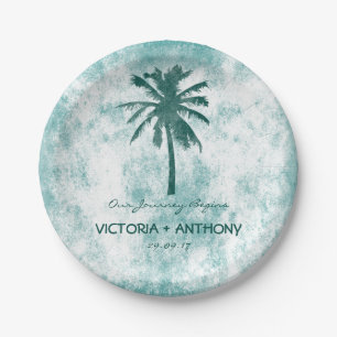 Tropical Palm Tree Beach Wedding Paper Plate