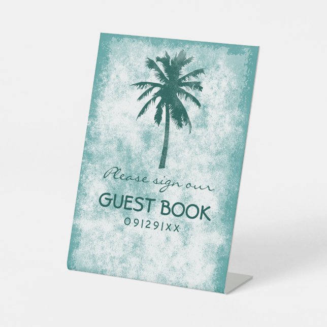 Tropical Palm Tree Beach Wedding Pedestal Sign (Front)