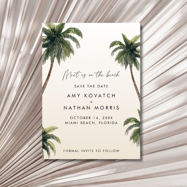 Tropical Palm Tree Beach Wedding Photo  Save The Date (Tropical Palm Tree Beach Wedding Photo Save The Date)