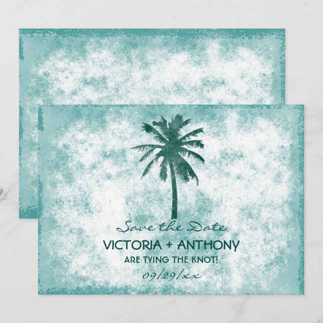 Tropical Palm Tree Beach Wedding Save The Date (Front/Back)