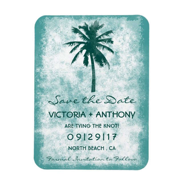 Tropical Palm Tree Beach Wedding Save The Date Magnet (Vertical)