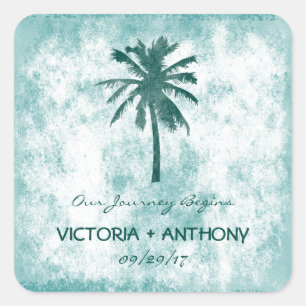 Tropical Palm Tree Beach Wedding Square Sticker