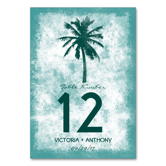 Tropical Palm Tree Beach Wedding Table Number (Front)