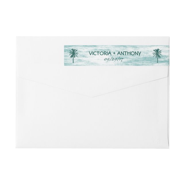 Tropical Palm Tree Beach Wedding Wrap Around Label (Back)