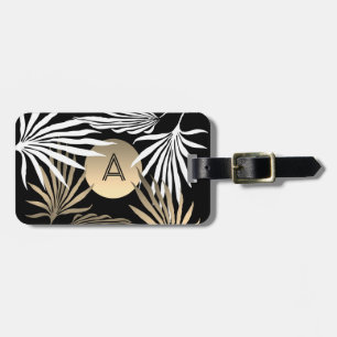 Tropical Palm Tree Black and Gold Return Address Luggage Tag