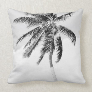 Tropical palm tree black and white modern photo throw pillow