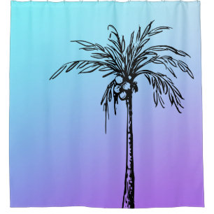 Tropical Palm Tree Black Blue Purple Sky
