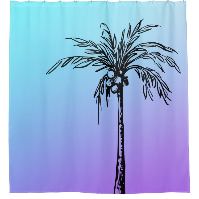Tropical Palm Tree Black Blue Purple Sky (Front)